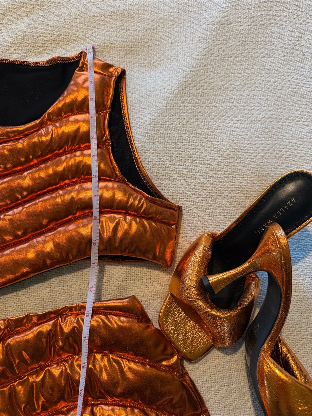 Iridescent Copper Quilted Crop Top & Mini Skirt Set - Picture 2 of 5